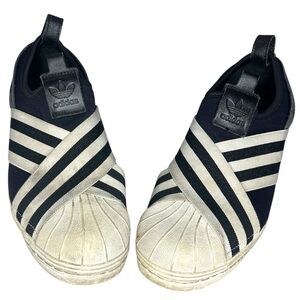 Adidas Black and White Striped Slip-Ons